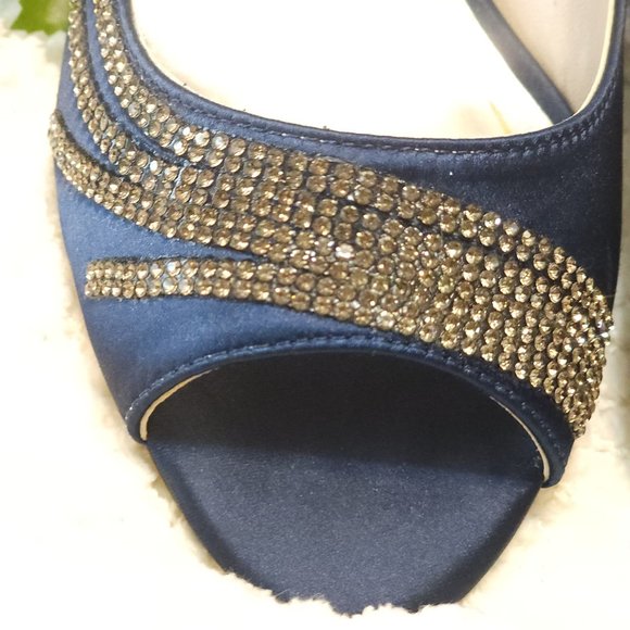 Caparros Womens Oz Peep Toe Classic Pumps, Blue Satin w/Silver Rhinestones 5.5M - Picture 16 of 16